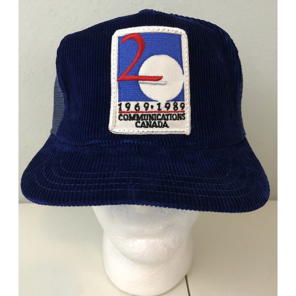 Alpha Communications Canada 1969-1989 Corduroy Mesh Snapback Trucker Hat Blue